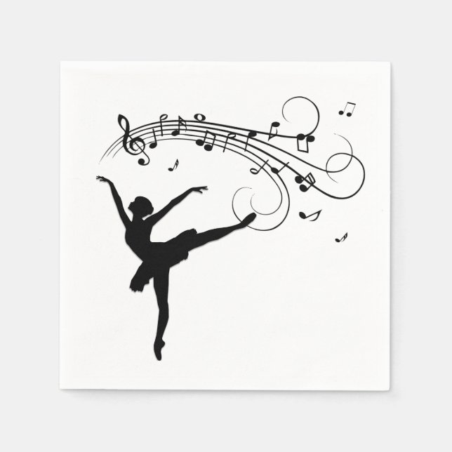 Serviette En Papier Ballerina Dancing with Music Notes (Devant)