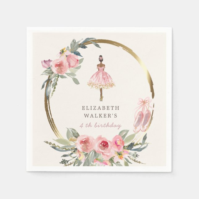 Serviette En Papier ballerina princesse floral blush fête d'anniversai (Devant)