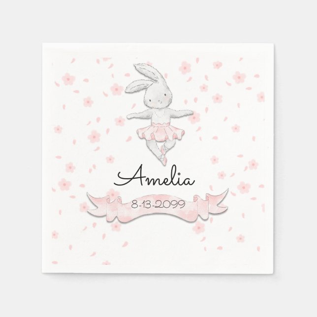 Serviette En Papier Ballerina rose douce Bunny premier anniversaire Fl (Devant)