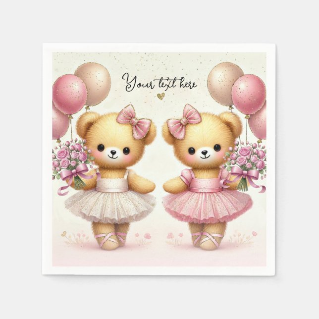 Serviette En Papier Ballerina Twinkle Toile Twin Bears Anniversaire (Devant)
