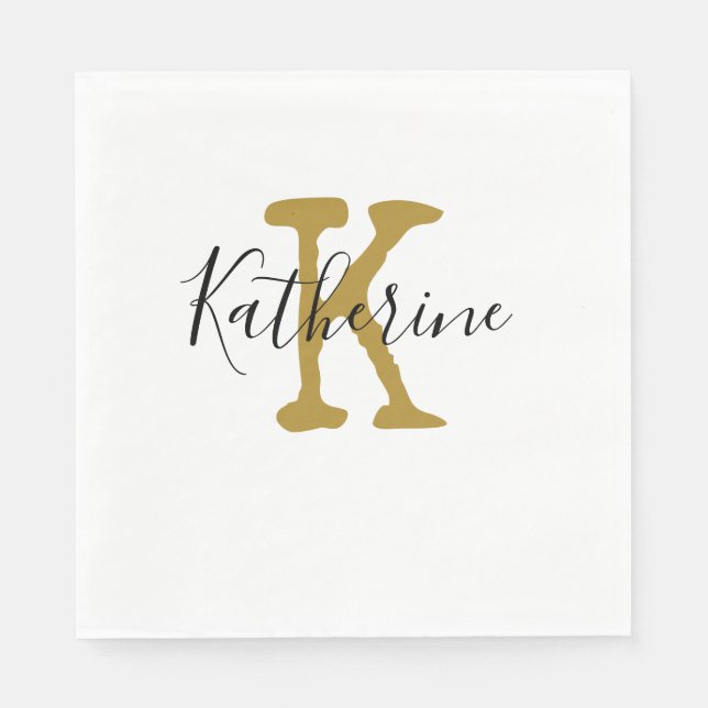 Serviette En Papier Balles de golf à monogramme initial et nom en or (Devant)
