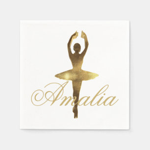 Serviette En Papier Ballet Danse Party Gold Ballerina Ajouter un nom o
