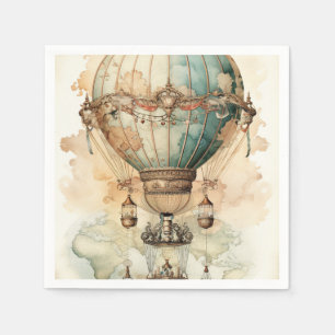 Serviette En Papier Ballon à air chaud bleu vapeur vintage (2)