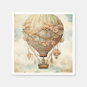 Serviette En Papier Ballon à air chaud vintage Steampunk Floral Blue (