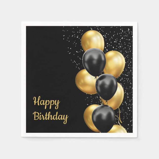 Serviette En Papier Ballon chic noir et or  (Devant)