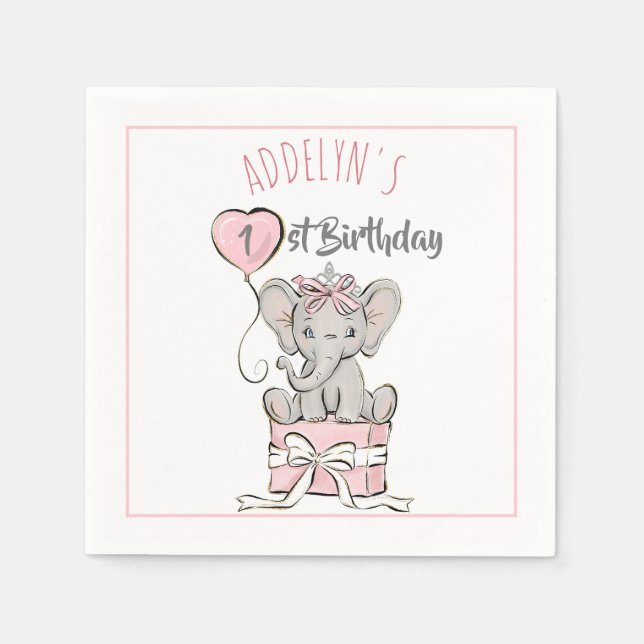Serviette En Papier Ballon d'anniversaire d'enfant éléphant princesse  (Devant)