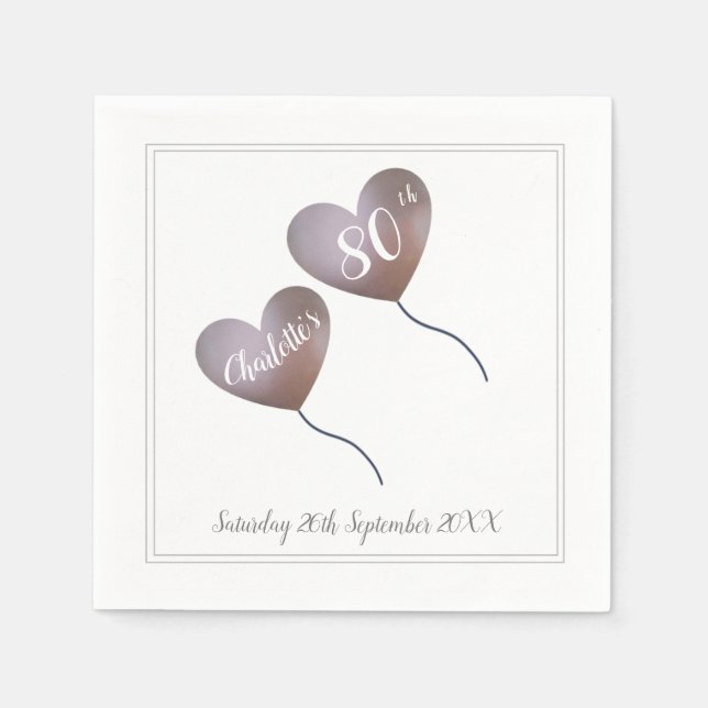 Serviette En Papier Ballon de coeur rose 80e anniversaire (Devant)