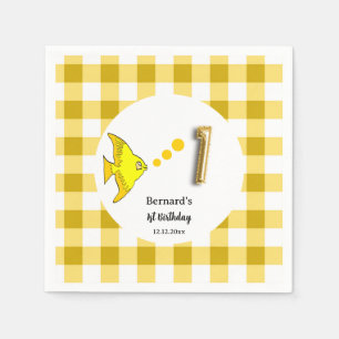 Serviette En Papier Ballon en feuille d'or Gingham jaune Poisson 1er A