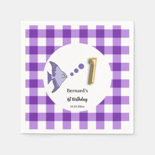 Serviette En Papier Ballon en forme de poisson en gingham doré pour 1e