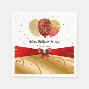 Serviette En Papier Ballon en soie rouge et or pour 50e anniversaire