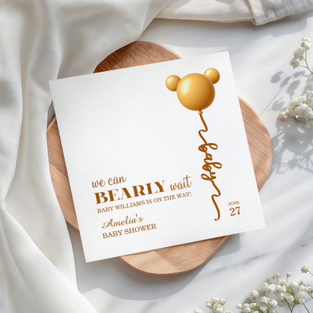 Serviette En Papier Ballon Ours Brun Doré Attendez Bébé Neutre (Créateur téléchargé)
