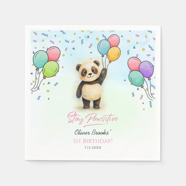 Serviette En Papier Ballon Panda Mignon pour Anniversaire 1ère année  (Devant)