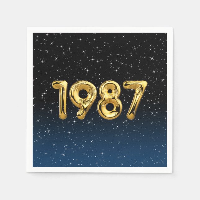 Serviette En Papier Ballons Anniversaire 1987 Dans Les Étoiles (Devant)