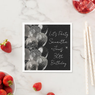 Serviette En Papier Ballons Anniversaire Black Silver Parties scintill