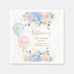 Serviette En Papier Ballons bleu rose Floral C'est Baby shower jumeaux