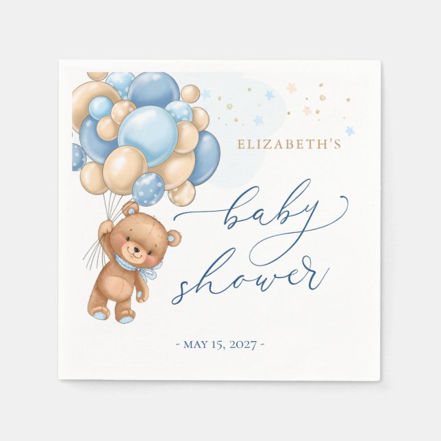 Serviette En Papier Ballons bleu Teddy Bear Baby shower serviettes (Devant)