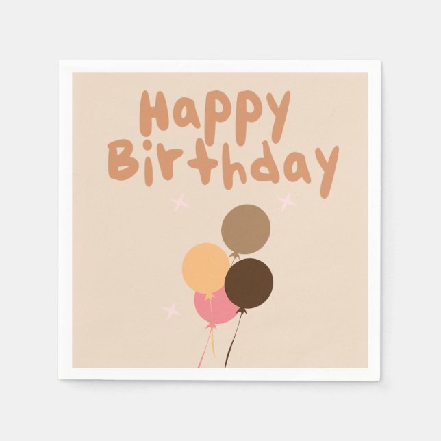 Serviette En Papier Ballons Bohèmes Joyeux Anniversaire    (Devant)