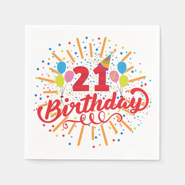 Serviette En Papier Ballons colorés du 21e anniversaire (Devant)