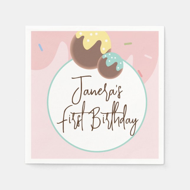 Serviette En Papier Ballons Cute Cakepop Premier Anniversaire Froid (Devant)