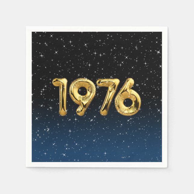 Serviette En Papier Ballons D'Anniversaire 1976 En Étoiles (Devant)