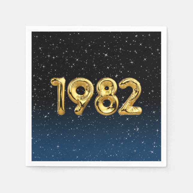 Serviette En Papier Ballons D'Anniversaire 1982 En Étoiles (Devant)