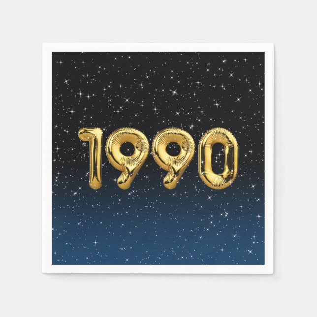 Serviette En Papier Ballons D'Anniversaire 1990 En Étoiles (Devant)