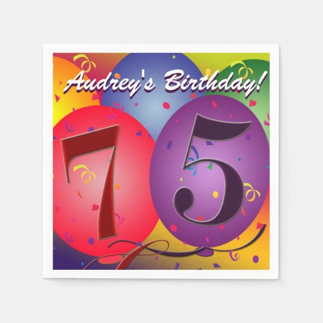 Serviette En Papier Ballons d'anniversaire colorés pour 75e anniversai (Devant)