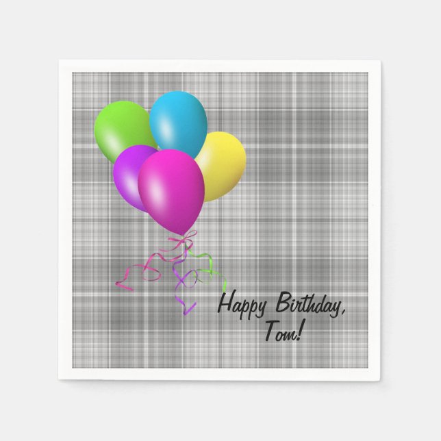 Serviette En Papier ballons d'anniversaire sur plaid gris (Devant)