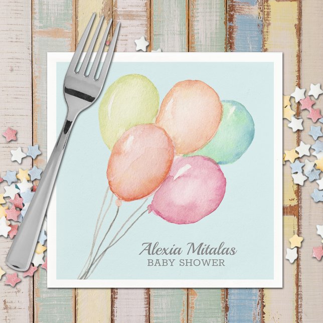 Serviette En Papier Ballons d'aquarelle sur Baby shower bleu (Watercolor Balloons Boy Baby Shower Blue Napkins)