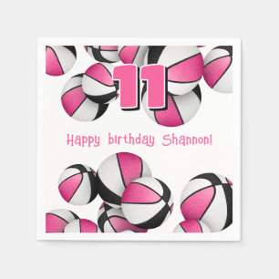 Serviette En Papier ballons de basket pink noirs pour l'anniversaire d