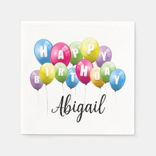 Serviette En Papier Ballons de fête d'anniversaire avec nom