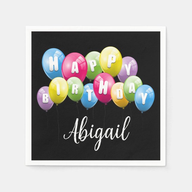 Serviette En Papier Ballons de fête d'anniversaire avec nom (Devant)
