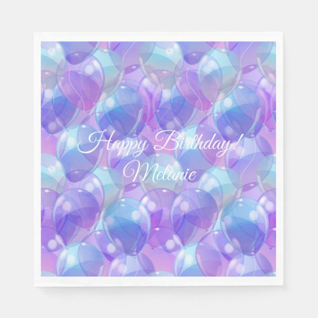 Serviette En Papier Ballons de fête d'anniversaire Turquoise violet mo (Devant)