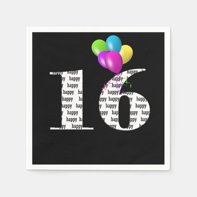 Serviette En Papier Ballons de fête du 16e anniversaire (Devant)