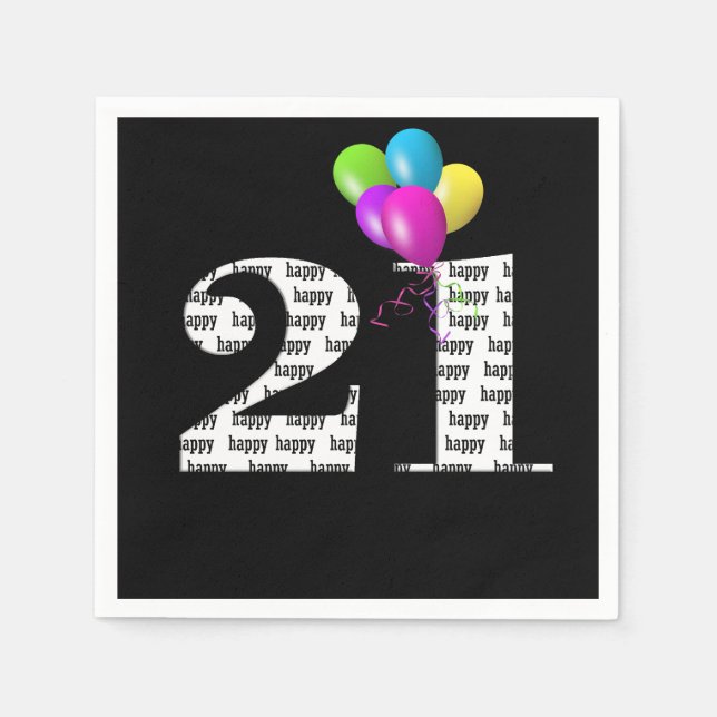 Serviette En Papier Ballons de fête du 21e anniversaire (Devant)