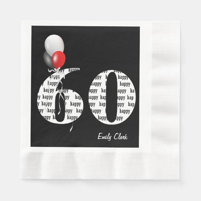 Serviette En Papier Ballons de fête du 60e anniversaire (Devant)