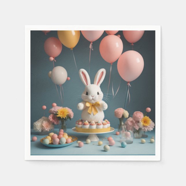 Serviette En Papier ballons de gâteau lapin (Devant)