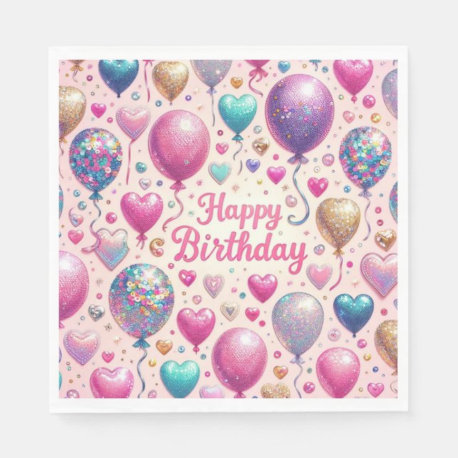 Serviette En Papier Ballons de Glitterie Anniversaire (Devant)