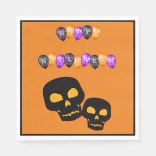Serviette En Papier Ballons de la fête d'Halloween des crânes noirs