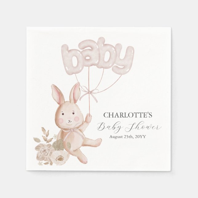 Serviette En Papier Ballons de lapin Aquarelle Boho Baby shower neutre (Devant)