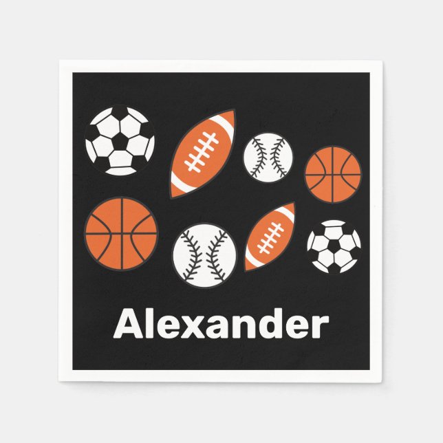 Serviette En Papier Ballons de sport amusants (Devant)