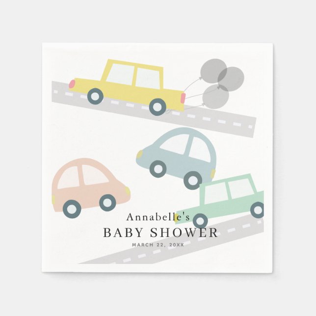 Serviette En Papier Ballons de voiture jaune Baby shower blanc (Devant)