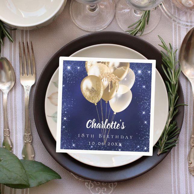 Serviette En Papier Ballons d'or à parties scintillant bleue marine (Créateur téléchargé)