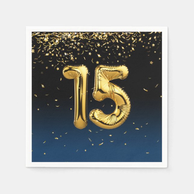Serviette En Papier Ballons d'or du 15e anniversaire (Devant)