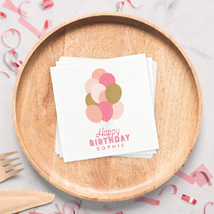 Serviette En Papier Ballons d'or Faux et rose vif Joyeux anniversaire