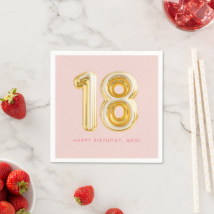 Serviette En Papier Ballons d'or rose dix-huitième fête d'anniversaire