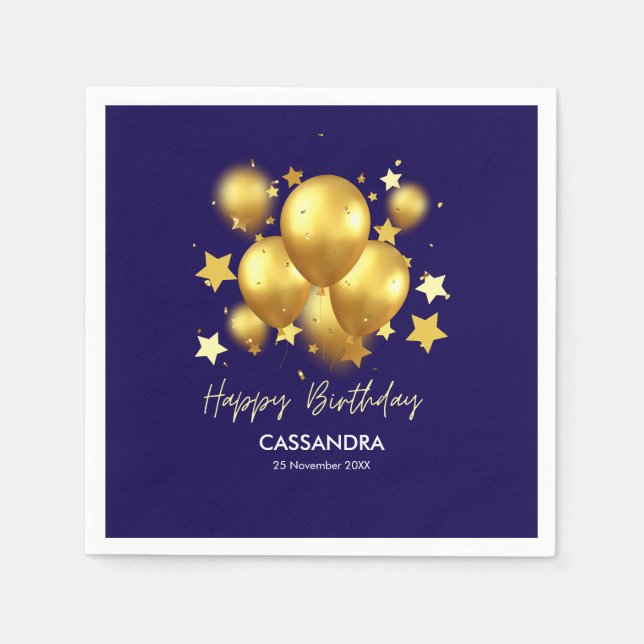 Serviette En Papier Ballons d'or soyeux Étoiles Marine Anniversaire (Devant)