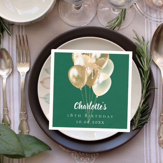 Serviette En Papier Ballons d'or vert d'anniversaire (Créateur téléchargé)