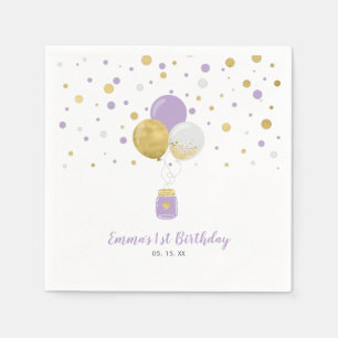 Serviette En Papier Ballons dorés et violets et Confettis Fille Annive