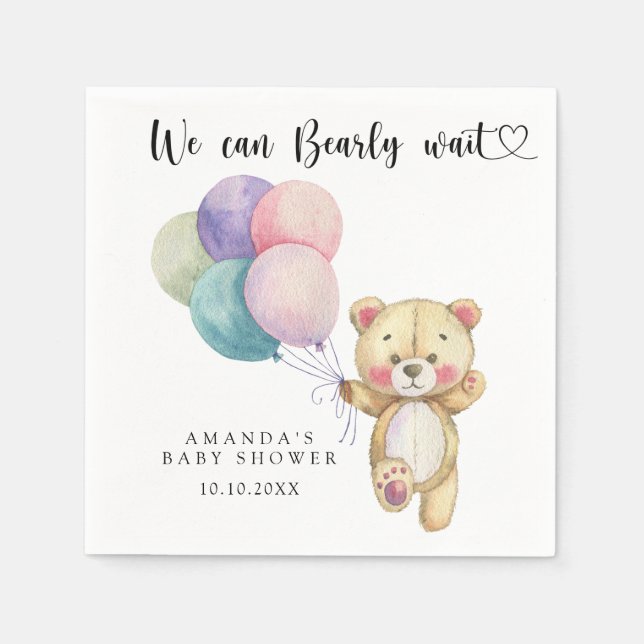 Serviette En Papier Ballons d'ours en peluche - on peut attendre (Devant)